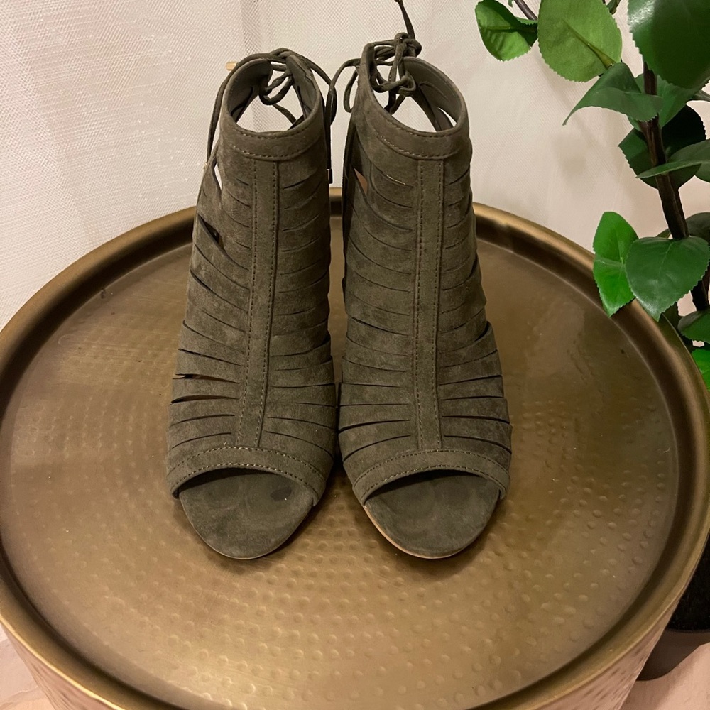 Olive Green Open Toe Heeled Sandals Size 10